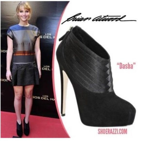 Brian Atwood DASHA Suede Satin Platform Ankle Booties - Picture 1 of 14